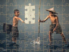Игра Children Fishing Teamwork Jigsaw онлајн