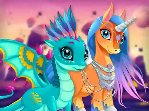 Игра Cute Unicorns And Dragons Puzzle онлајн