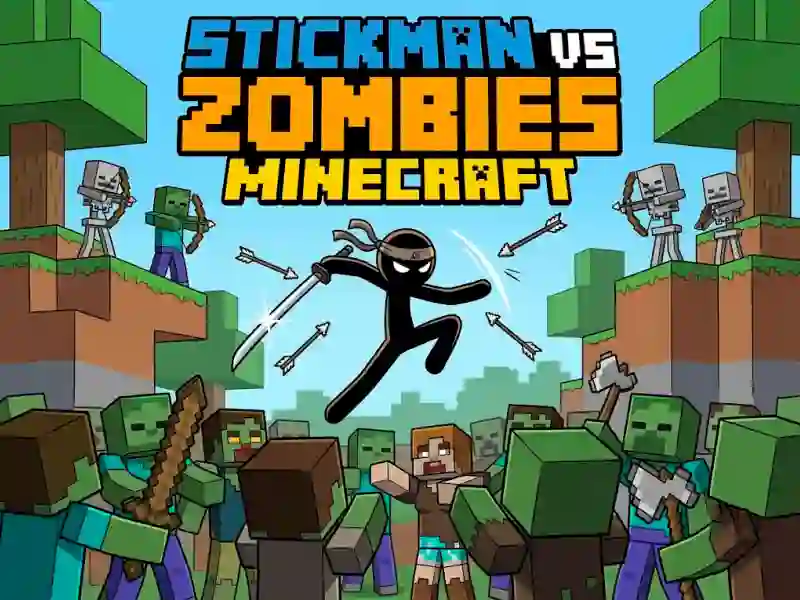 Игра Stickman vs Zombies Minecraft онлајн